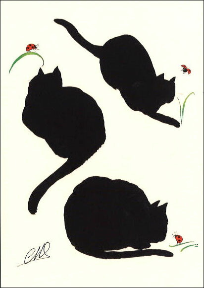 ポストカード アート クロード・アンリ・ソーニエ「出会い」名画 郵便はがき 黒猫 テントウムシ
