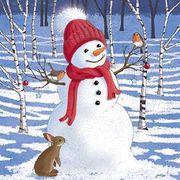 グリーティングカード クリスマス「雪だるまと動物たち」メッセージカード 鳥 うさぎ