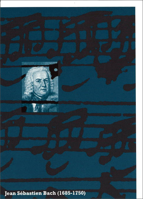 グリーティングカード 多目的 音楽家「バッハ(1685-1750) 」肖像画 郵便はがき アート 楽譜柄