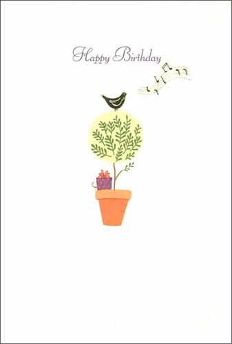 グリーティングカード 誕生日/バースデー「小鳥と植物とプレゼント」