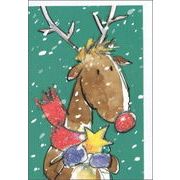 ミニカード クリスマス「フェスティブフレンズ マフラーをつけたトナカイ」メッセージカード