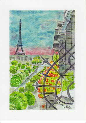ポストカード イラスト アンヌ・キーフェル「パリ、新しい橋」郵便はがき
