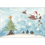 ポストカード クリスマスカード marron125「大忙しのサンタクロース」トナカイ 水彩画