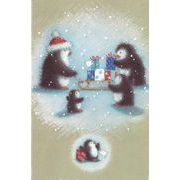 ミニカード クリスマス「ペンギンたちとプレゼントを乗せたソリ」メッセージカード