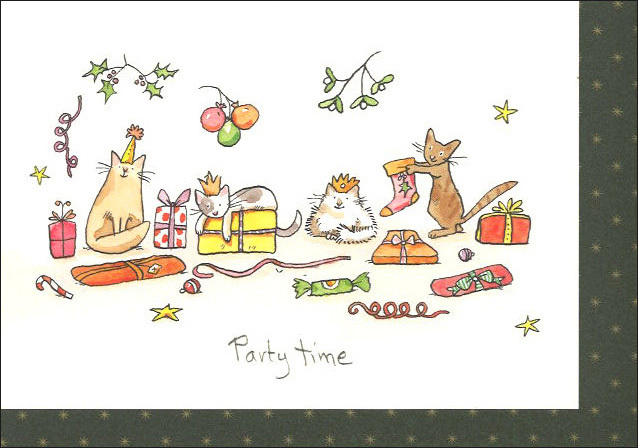 グリーティングカード クリスマスカード「パーティータイム」メッセージカード 猫