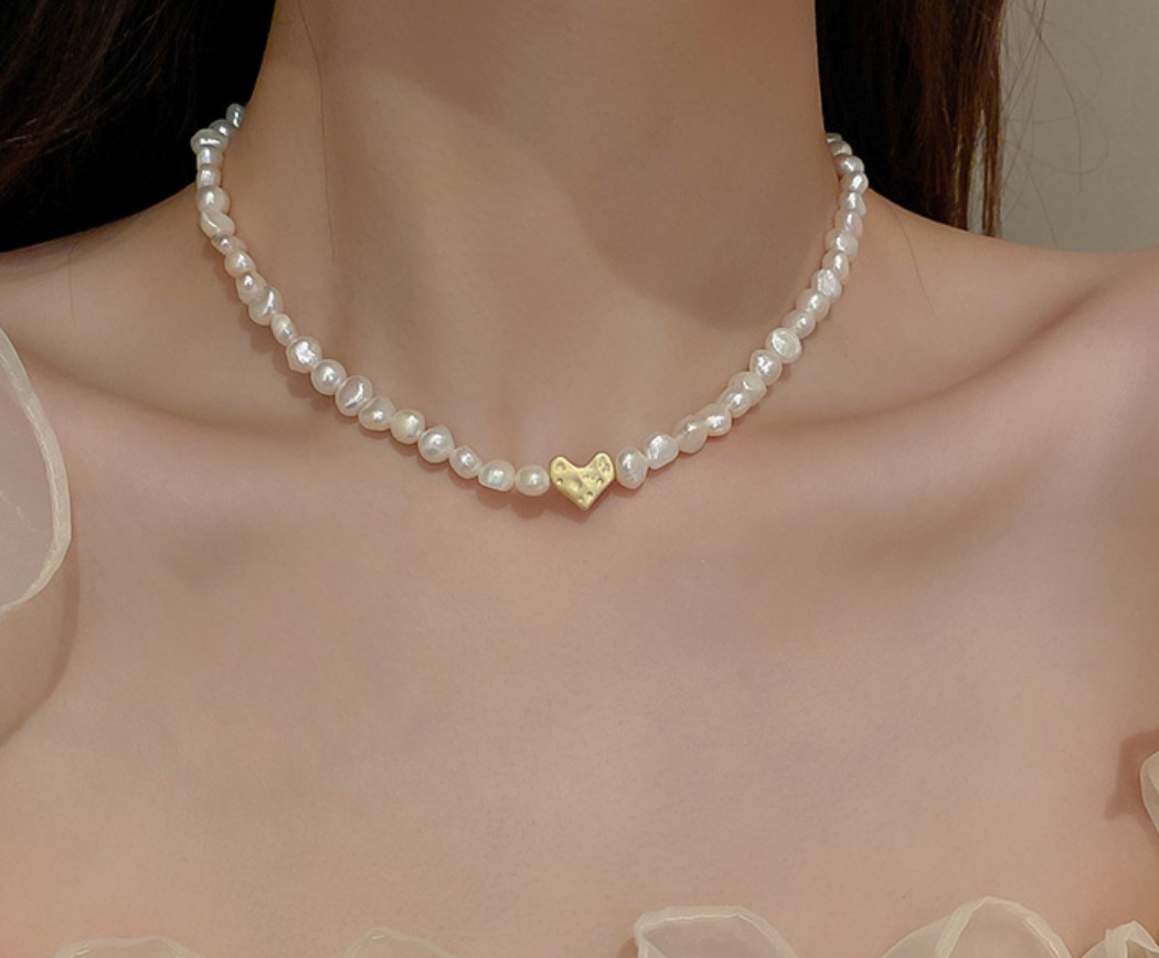 最終値下げ handmade ラリマー 淡水パール ハート ネックレス ① 最終値下げ handmade ラリマー 淡水パール ハート ネックレス ①