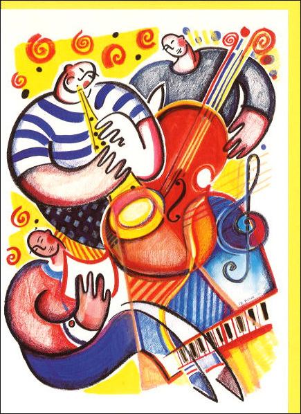 グリーティングカード 多目的 「ジャズバンド」アート 音楽 メッセージカード 定形サイズ