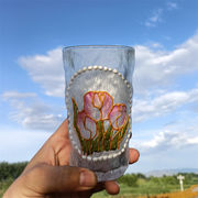 水ガラス ガラス 洗練された ギャザリング 手描き 花柄 ハンマー柄 カップ