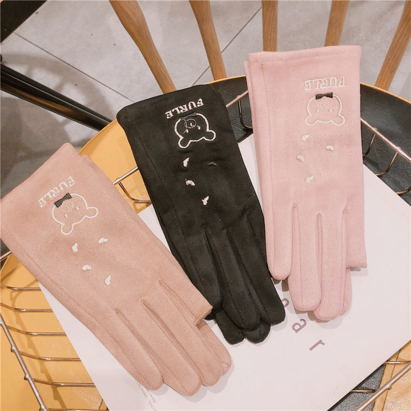 手袋　レディース　韓国ファッション　秋冬　冬　スマホ対応　5本指 　クマ　かわいい
