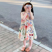 キッズワンピース　イラスト　ノースリーブ　カジュアル　韓国風子供服　90-140cm 女の子夏物