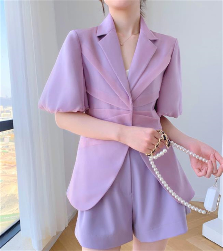 洗練されたオシャレを 韓国ファッション チュール 縫付 スーツ コミューター 2点セット スリム