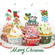 激安 ケーキトッパー サンタ Xma プレート ケーキ飾り クリスマス 雪の華 鹿雪だるま 雪の華 紙物 15枚入