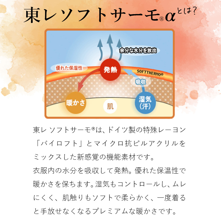 日本製】東レ『ソフトサーモα』発熱・保温デザインネックトップス A