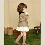 春秋 子供服  キッズ服 2点セット チェックコート+プリーツスカート　女の子セットアップ ファッション