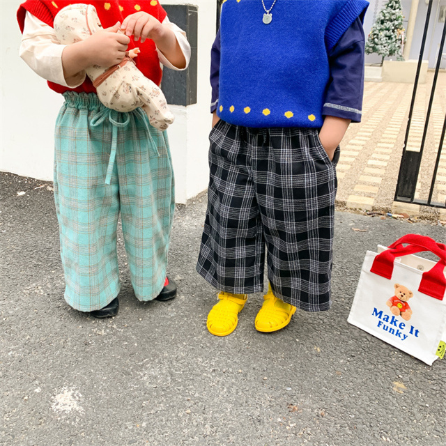 秋新作  韓国子供服  キッズパンツ 男女兼用 チェック柄  カジュアル ゆったり ボトムス 2色