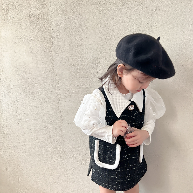 秋新作 女の子 ジャンパースカート ワンピース 重ね着 子供服