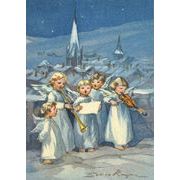 ポストカード アート クリスマス ケーガー「音楽を奏でる5人の天使」名画 郵便はがき
