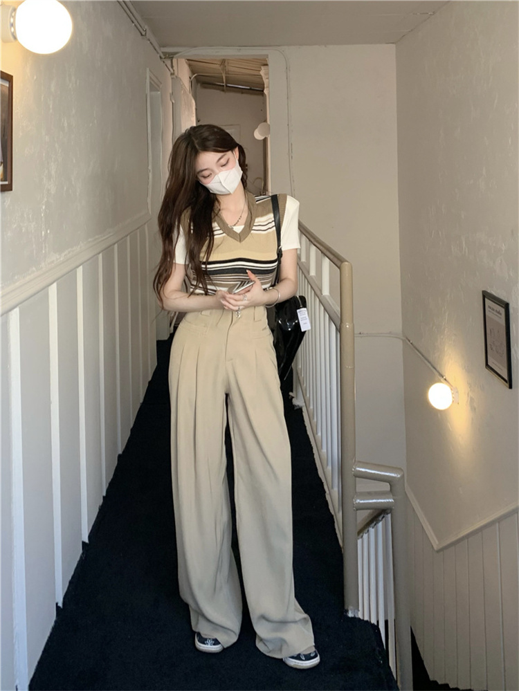 韓国大人気 デザイン スーツパンツ カジュアル ハイウエスト 薄い ロングパンツ ワイドパンツ