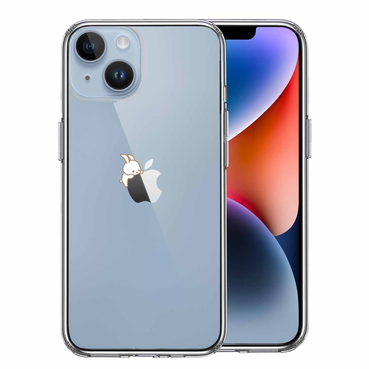 iPhone14 側面ソフト 背面ハード ハイブリッド クリア ケース うさぴょん うさぎ appleが愛しい