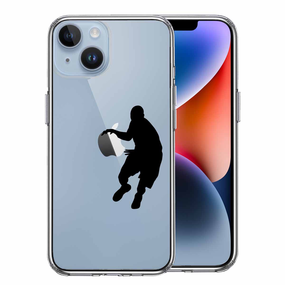 iPhone 14 Plus 側面ソフト 背面ハード ハイブリッド クリア ケース バスケットボール ドリブル