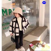 子供服　ジャケット　もこもこ　チェック柄　キッズ服　防寒　中綿入り　カシミア　90#-140#