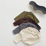 【2023早春】韓国風子供服 ベビー服 キッズ 男女兼用 ろんＴ★ワッフル生地★斜めボタン★長袖Ｔシャツ