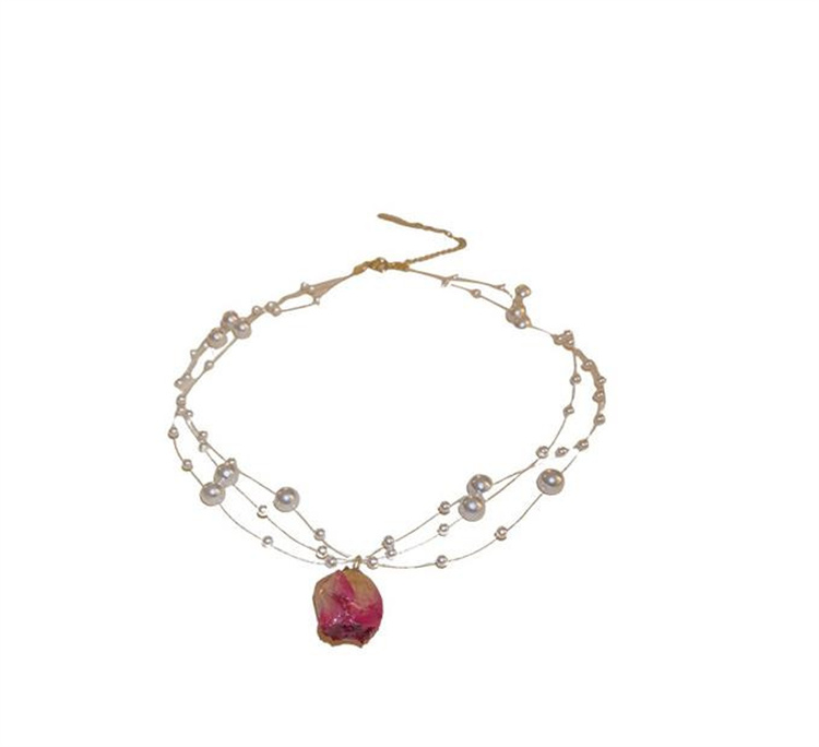 鎖骨鎖 ドライフラワー 花柄 真珠 多層ネックレス 個性 ファッション 気質 スリム アイテム カジュアル