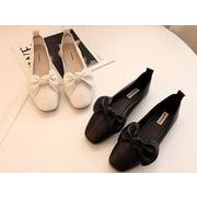 韓国ファッション ニット リボンパンプス フラットヒール　靴2cm