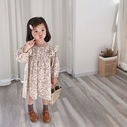 お勧め 春新作 韓国風子供服 3-8歳女の子 花柄 フリル ワンピース シフトドレス 長袖ワンピ2色 90-140
