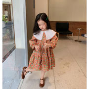 お勧め 春新作 韓国風子供服 3-8歳女の子 花柄 レトロ ワンピース シフトドレス 長袖ワンピ 90-140