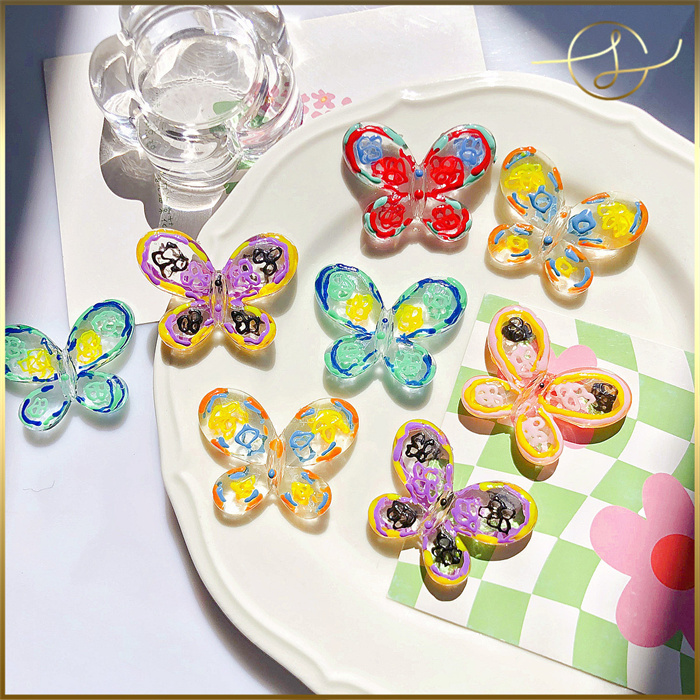 【5色】蝶々 カラフル 透明感 縦穴ビーズ DIYパーツ アクセサリーパーツ ハンドメイド 手芸