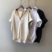 2023春INS★/カジュアル韓国系デザイン感　シルキー　短い袖　シャツ/ブラウス