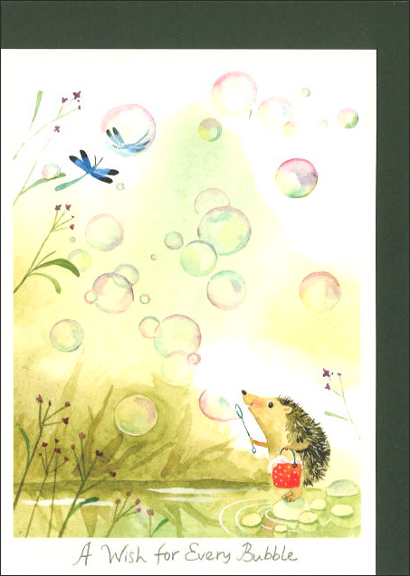 グリーティングカード 多目的「泡に願いを込めて」ハリネズミ イラスト メッセージカード