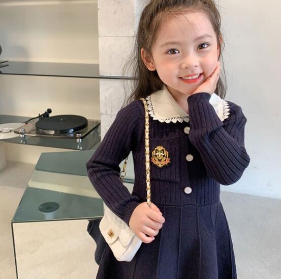 子供服　ニットワンピース　長袖　セーター　カレッジスタイル　韓国風　