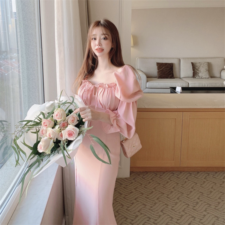 人気沸騰 韓国ファッション  ロングスカート sweet系 新品 スクエアネック 気質 縫付 タイトスカート