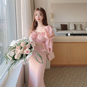 人気沸騰 韓国ファッション  ロングスカート sweet系 新品 スクエアネック 気質 縫付 タイトスカート