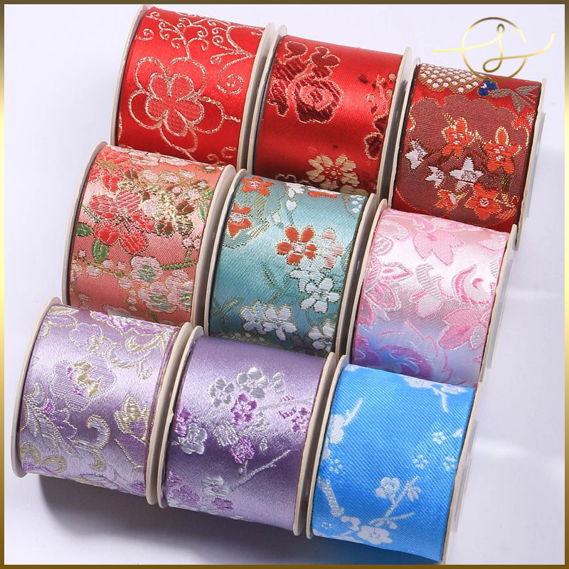 【12種】刺繍リボンテープ 小花 着物 ラッピング プレゼント ギフト 花束包装 手芸材料 布小物