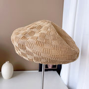 通気性ミルクシルクチェックベレー帽子供夏の日焼け止め画家帽キャンディーカラー薄いスチュワーデス帽