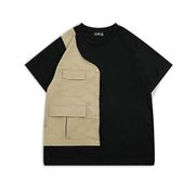 ユニセックス　メンズ　短袖Tシャツ ステッチ  カジュアル  大きいサイズ  ストリート系　渋谷風☆