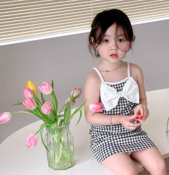 韓国風子供服 トップス    女の子 子供服 チェック柄スカート ワンピース キッズ   ベビー服