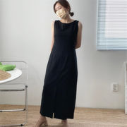 韓国綿麻ノースリーブワンピースロングスカート2023夏新作シンプル綿麻ベストスカート