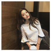2023夏服韓国新作フレアスリーブ刺繍半袖Tシャツ女子学生上着婦人服