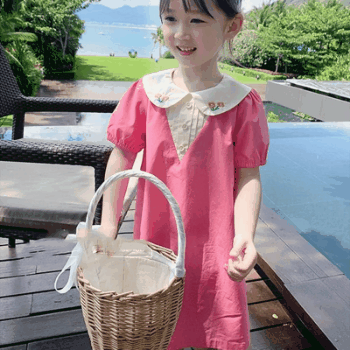 お勧め 春夏新作 韓国風 子供服 3-8歳女の子 半袖ワンピース フリル ワンピ 花柄刺繍 ゆったり 7-15