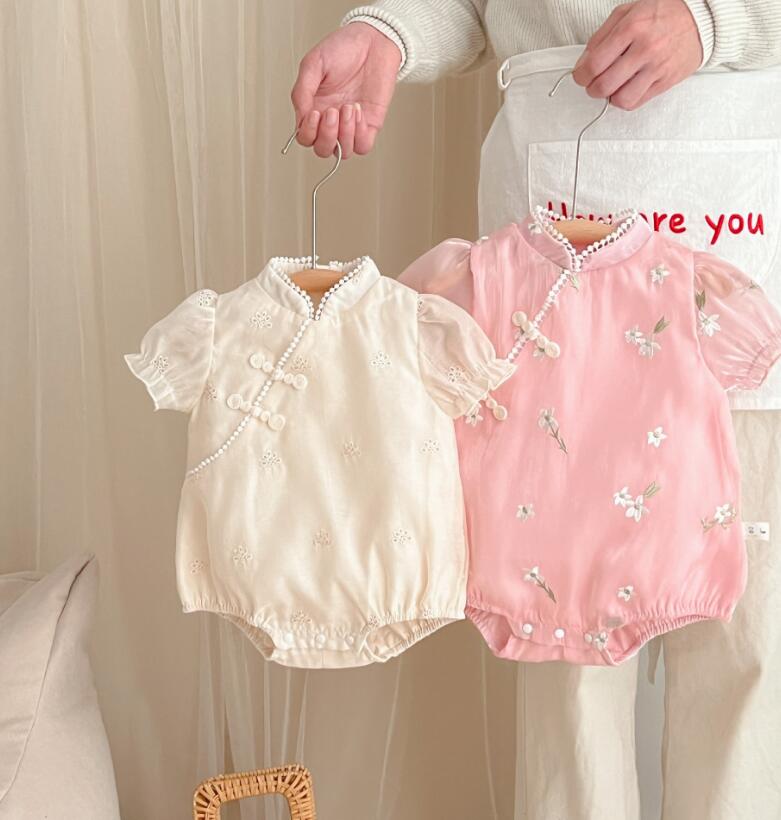 2023 夏新作 赤ん坊 女の子 チャイナドレス風 ドレス 連体服  半袖 ロンパース 子供服