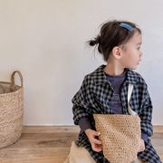 2025新作  韓国風子供服  キッズ服   トップス   春秋   チェック柄   長袖  シャツコート アウター  2色