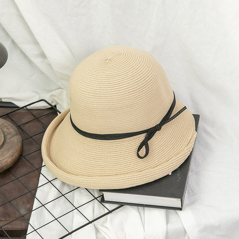 キャペリン麦わら帽子韓国海辺ビーチ旅行リゾート日やけ止め編み麦わら帽子手作りリボンレディース帽子