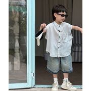 2024夏人気    韓国風子供服    ベビー服    キッズ     トップス   ストライプ  シャツ 男女兼用