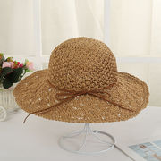 編み麦わら帽子アウトドアビーチリゾート風大庇レディースサンバイザー2023年韓国帽子ファッション