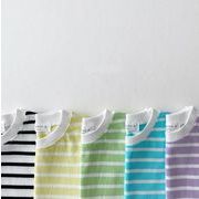 2023夏人気   韓国風子供服   キッズ   ベビー服    Tシャツ   可愛い  トップス   ストライプ  半袖   5色