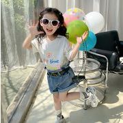 夏人気  韓国風子供服  キッズ  べビー服  トップス  半袖    Tシャツ   カジュアル   2色